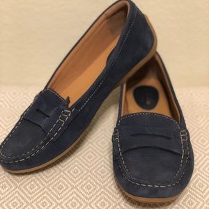 Navy leather flat/loafer. Worn once! Paid $50.